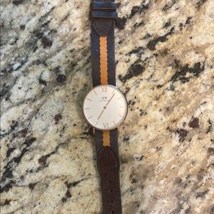 Daniel Wellington Watch with Brown Leather and Orange Stripe